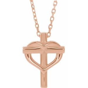 14K Rose Gold Youth Cross with Heart 15" Necklace
