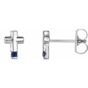 14K White Gold Natural Blue Sapphire Cross Earrings