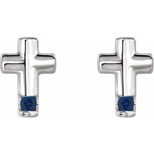 Sterling Silver Natural Blue Sapphire Cross Earrings