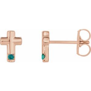 14K Rose Gold Natural Alexandrite Cross Earrings