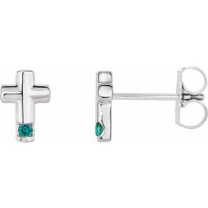 14K White Gold Natural Alexandrite Cross Earrings