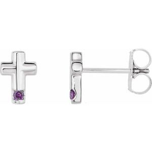 14K White Gold Natural Alexandrite Cross Earrings