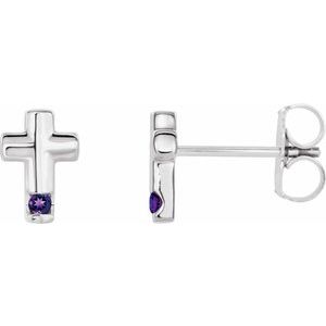 Platinum Natural Amethyst Cross Earrings