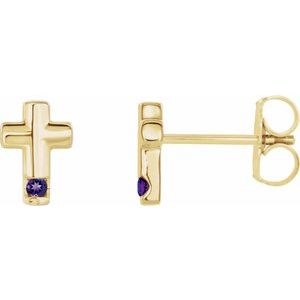 14K Yellow Gold Natural Amethyst Cross Earrings