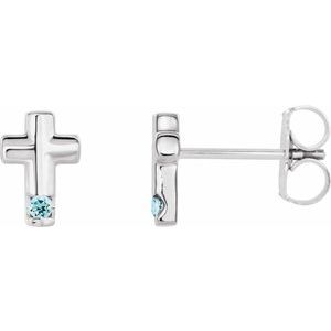 14K White Gold Natural Aquamarine Cross Earrings