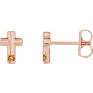 14K Rose Gold Natural Citrine Cross Earrings
