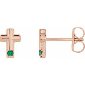 14K Rose Gold Natural Emerald Cross Earrings