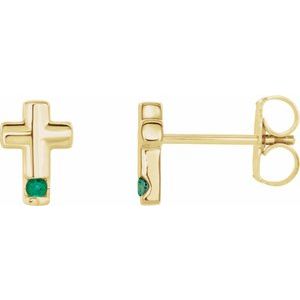 14K Yellow Gold Lab-Grown Emerald Cross Earrings