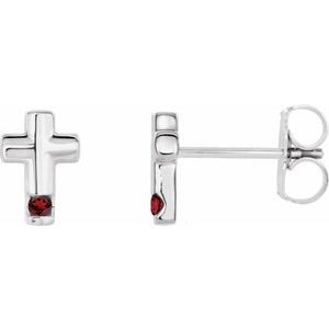 Sterling Silver Natural Mozambique Garnet Cross Earrings