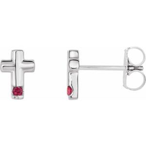 14K White Gold Natural Ruby Cross Earrings