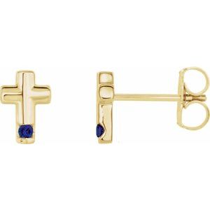 14K Yellow Gold Natural Blue Sapphire Cross Earrings