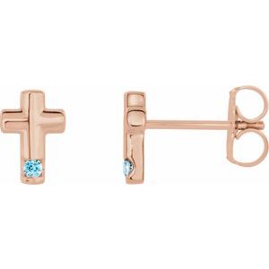 14K Rose Gold Natural Blue Zircon Cross Earrings