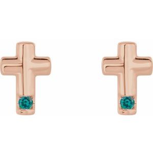 14K Rose Gold Natural Alexandrite Cross Earrings