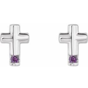 14K White Gold Natural Alexandrite Cross Earrings