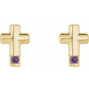 14K Yellow Gold Natural Alexandrite Cross Earrings