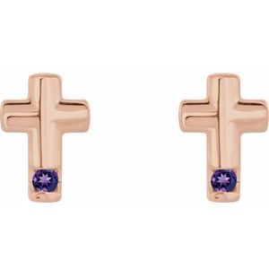 14K Rose Gold Natural Amethyst Cross Earrings