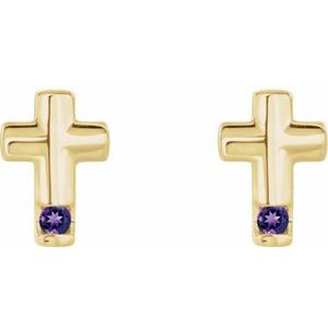 14K Yellow Gold Natural Amethyst Cross Earrings