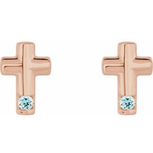 14K Rose Gold Natural Aquamarine Cross Earrings