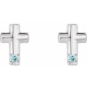 Sterling Silver Natural Aquamarine Cross Earrings