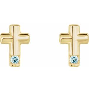 14K Yellow Gold Natural Aquamarine Cross Earrings