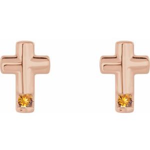 14K Rose Gold Natural Citrine Cross Earrings