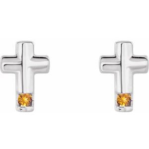 Platinum Natural Citrine Cross Earrings