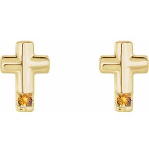 14K Yellow Gold Natural Citrine Cross Earrings