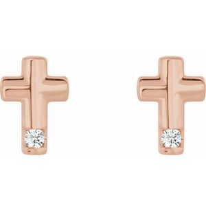 14K Rose Gold .03 CTW Natural Diamond Cross Earrings