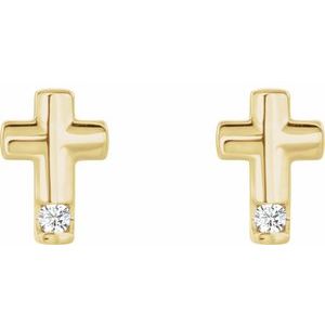 14K Yellow Gold .03 CTW Natural Diamond Cross Earrings