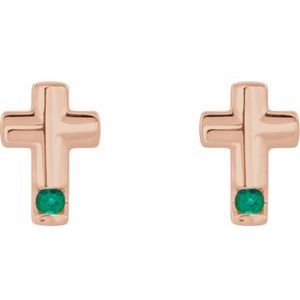 14K Rose Gold Lab-Grown Emerald Cross Earrings