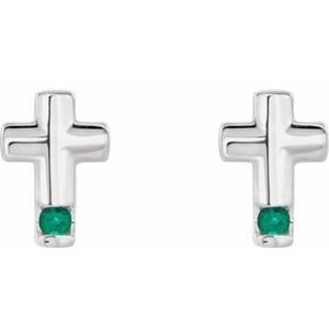 Sterling Silver Natural Emerald Cross Earrings