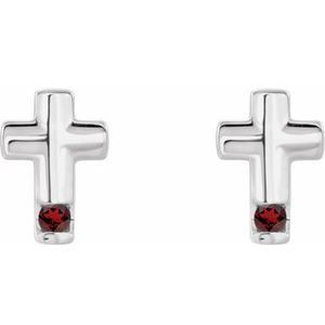 Platinum Natural Mozambique Garnet Cross Earrings