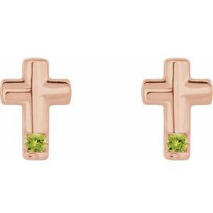 14K Rose Gold Natural Peridot Cross Earrings