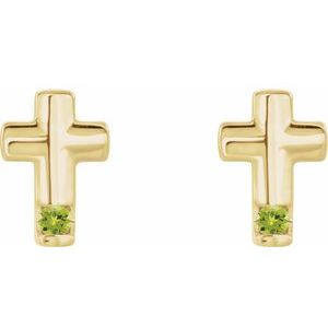 14K Yellow Gold Natural Peridot Cross Earrings