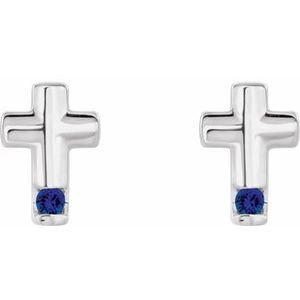 14K White Gold Natural Blue Sapphire Cross Earrings