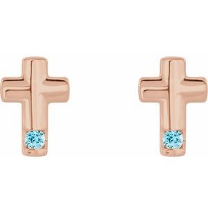 14K Rose Gold Natural Blue Zircon Cross Earrings