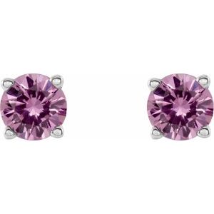 14K White Gold 4 mm Natural Pink Sapphire Earrings