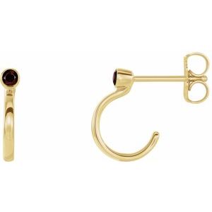 14K Yellow Gold 2 mm Natural Mozambique Garnet Huggie J-Hoop Earring