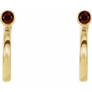 14K Yellow Gold 2.5 mm Natural Mozambique Garnet Huggie J-Hoop Earring