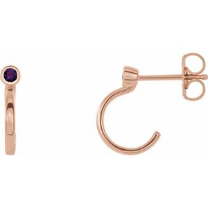 14K Rose Gold 2 mm Natural Amethyst Huggie J-Hoop Earring