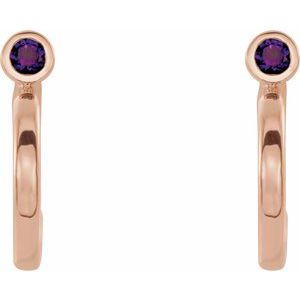 14K Rose Gold 2.5 mm Natural Amethyst Huggie J-Hoop Earring
