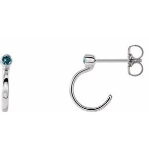 Sterling Silver 2.5 mm Natural Aquamarine Huggie J-Hoop Earring
