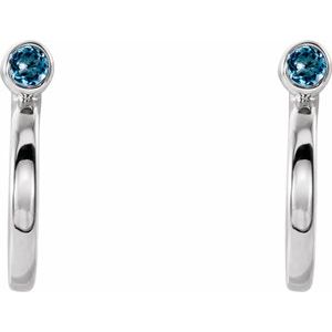 Sterling Silver 2.5 mm Natural Aquamarine Huggie J-Hoop Earring
