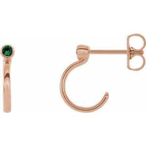 14K Rose Gold 3 mm Natural Emerald Huggie J-Hoop Earring