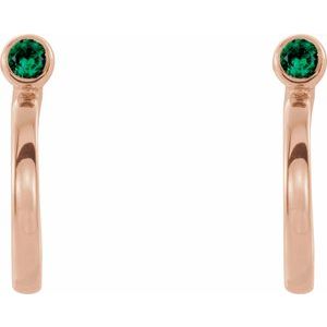 14K Rose Gold 2.5 mm Lab-Grown Emerald Huggie J-Hoop Earring