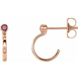 14K Rose Gold 2.5 mm Natural Ruby Huggie J-Hoop Earring