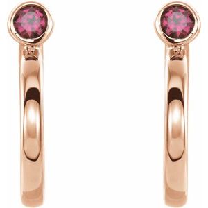 14K Rose Gold 2.5 mm Lab-Grown Ruby Huggie J-Hoop Earring