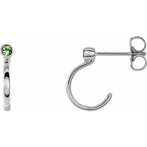 Sterling Silver 3 mm Natural Peridot Huggie J-Hoop Earring