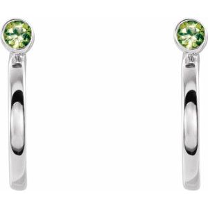 Platinum 3 mm Natural Peridot Huggie J-Hoop Earring
