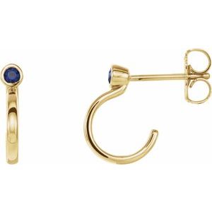 14K Yellow Gold 2 mm Lab-Grown Blue Sapphire Huggie J-Hoop Earring